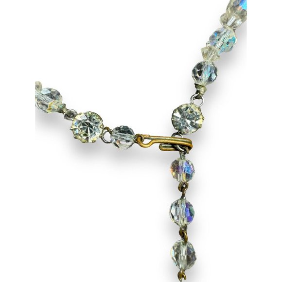 Vintage Aurora Borealis Crystal Necklace 14.5-17” Clip On Cluster Earrings Set - Picture 7 of 7